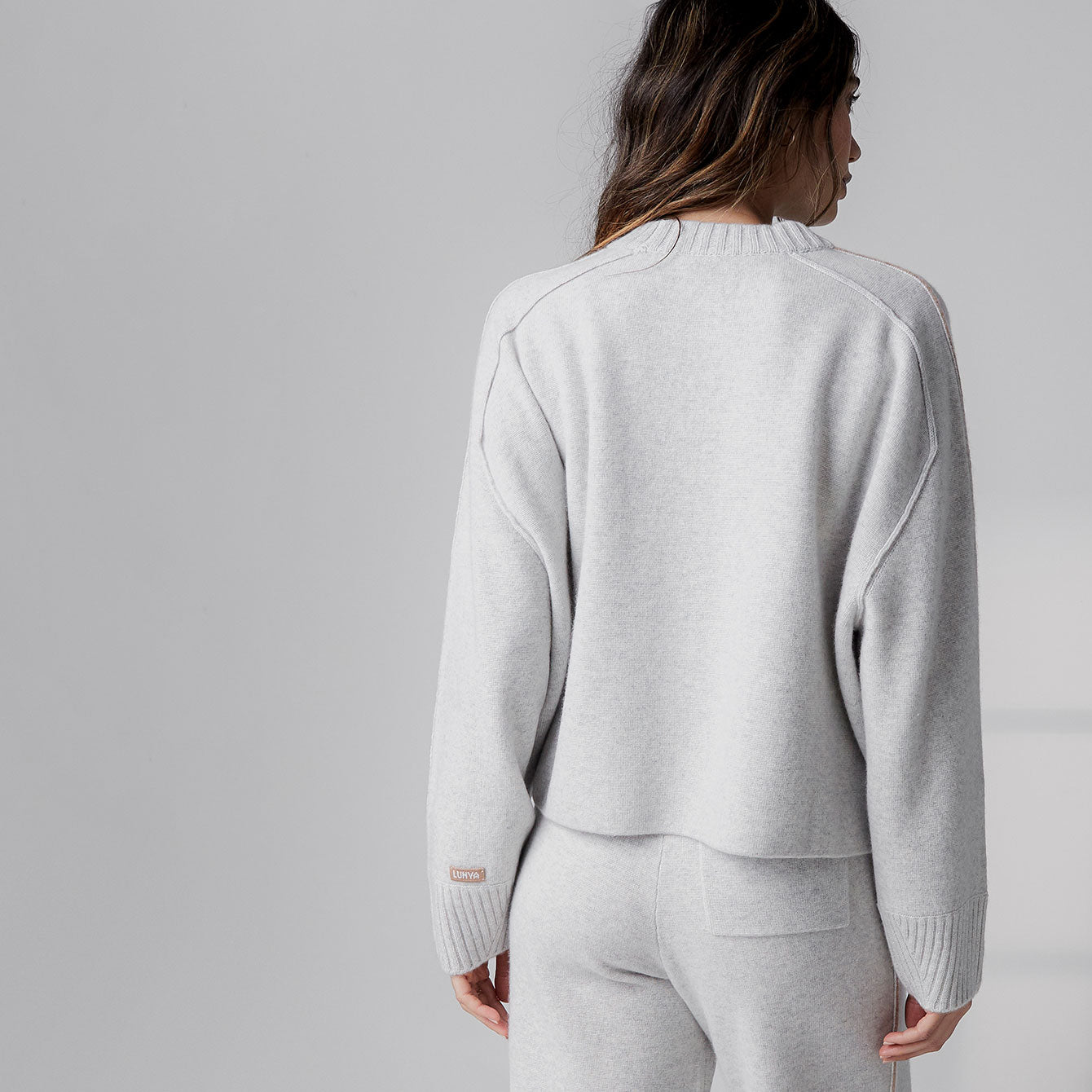 Cashmere Piped Pullover - #Moon Grey