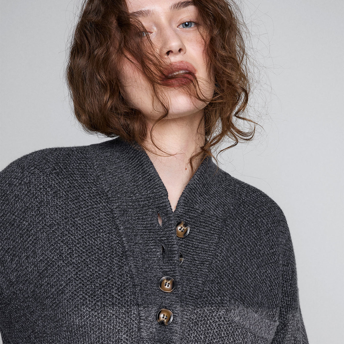 Cozy Cotton Silk Pocket Henley - #Drifting Charcoal