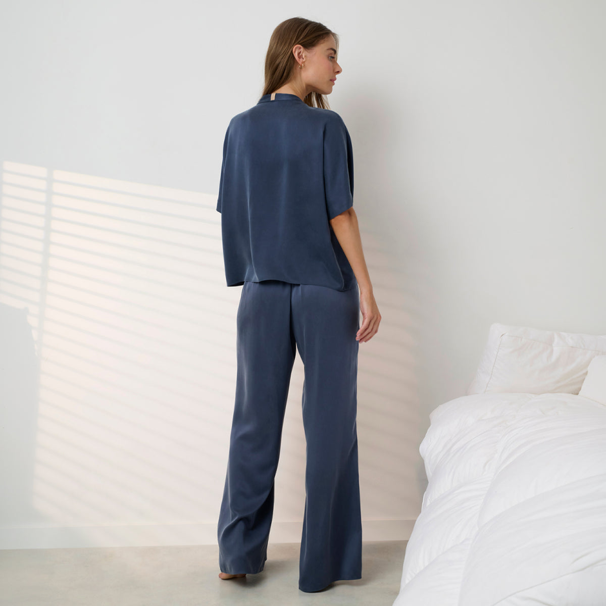 Lunya Pajamas Washable Silk Crossover Pant Set - #Deep Blue
