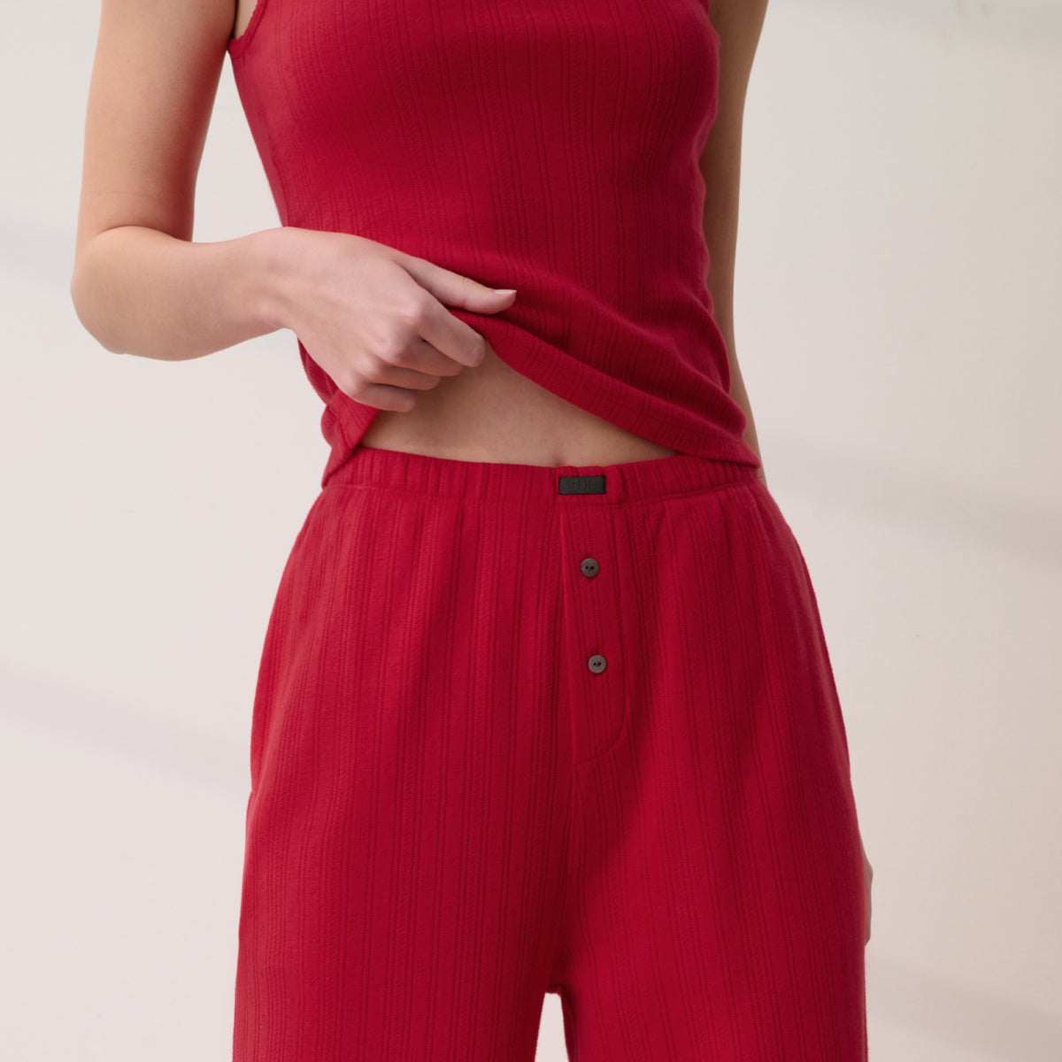 Lunya Loungewear - POINTELLE WIDE LEG PANTS #CAMELLIA RED