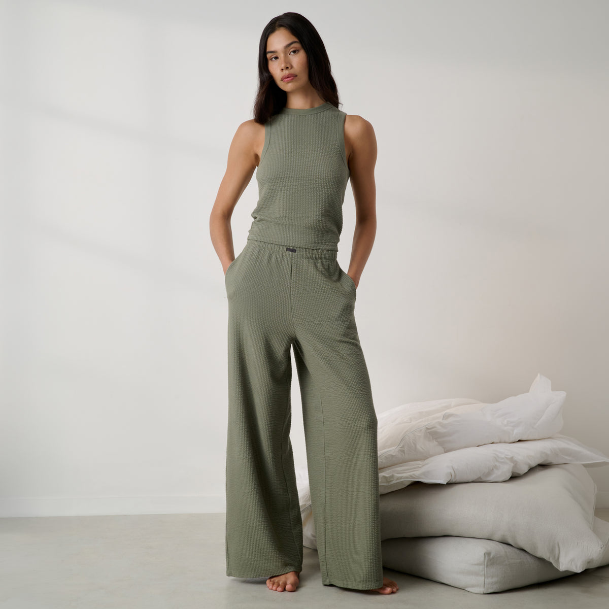 Lunya Pajamas - Organic Cotton Seersucker Pant #Fresh Herb