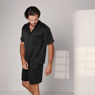 Lunya Men's Washable Silk Button Up Short Set - #Immersed Black