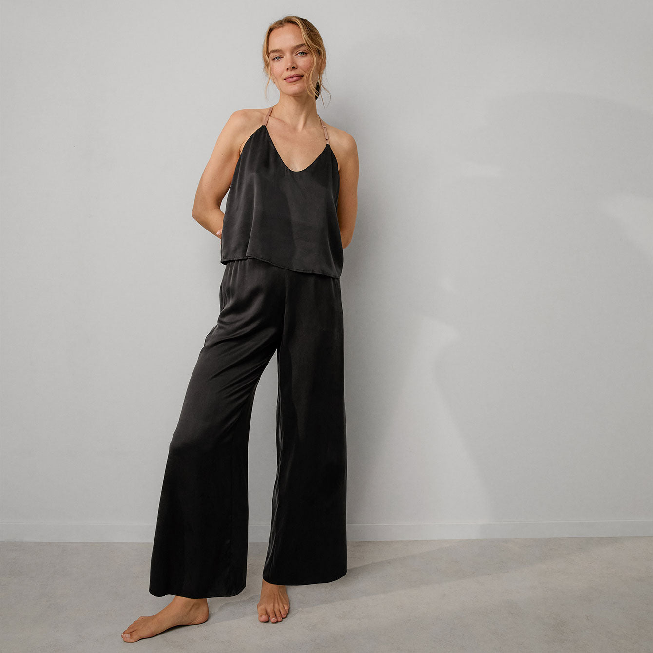 Lunya Sleepwear Washable Silk Cami Pant Set - #Immersed Black/Otium Tan