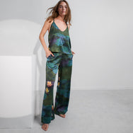 Washable Silk Cami Pant Set - #Waterlily Large/Immersed Black