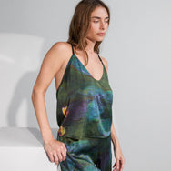 Washable Silk Cami Pant Set - #Waterlily Large/Immersed Black