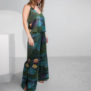 Washable Silk Cami Pant Set - #Waterlily Large/Immersed Black