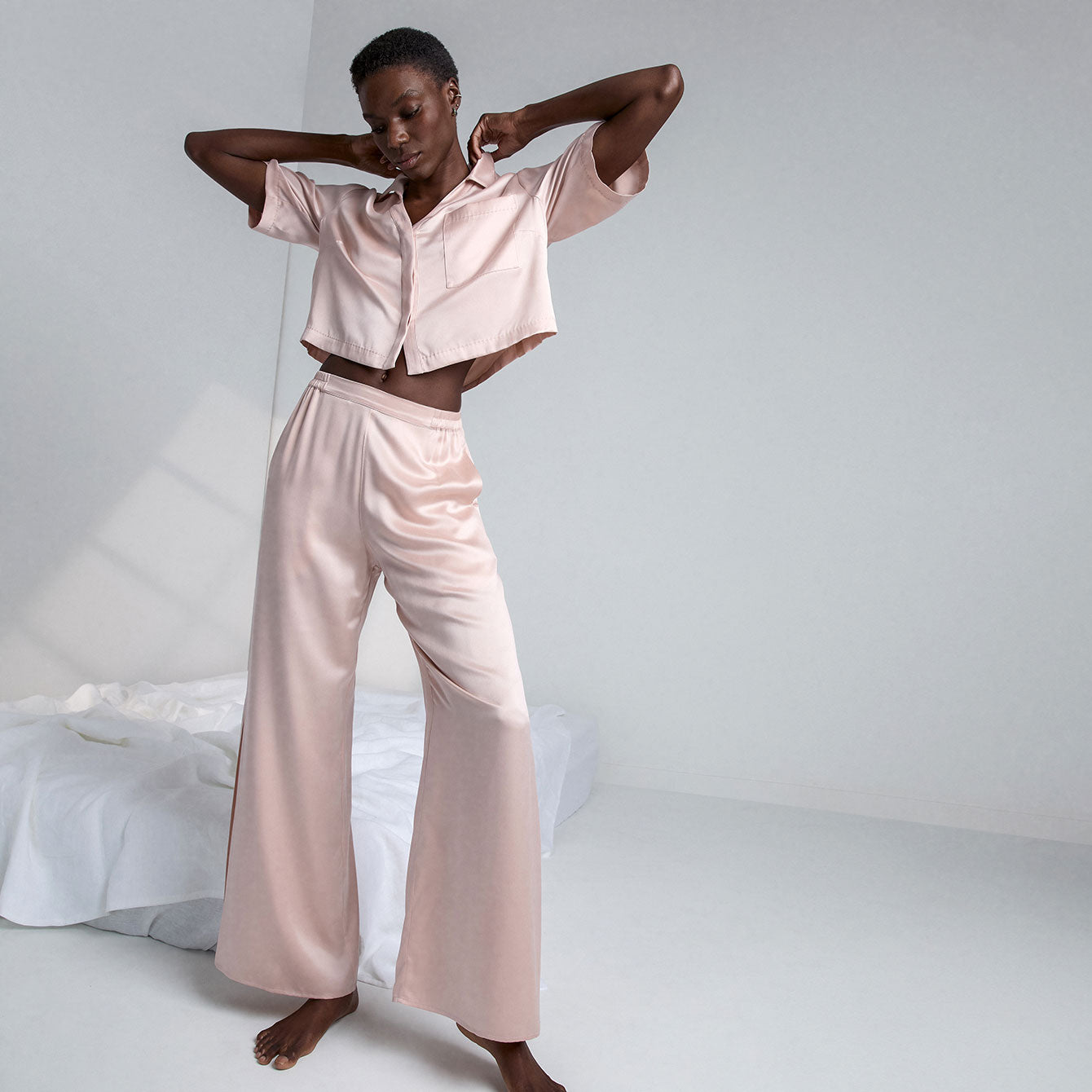 Washable Silk High Rise Pant Set - #Delicate Pink