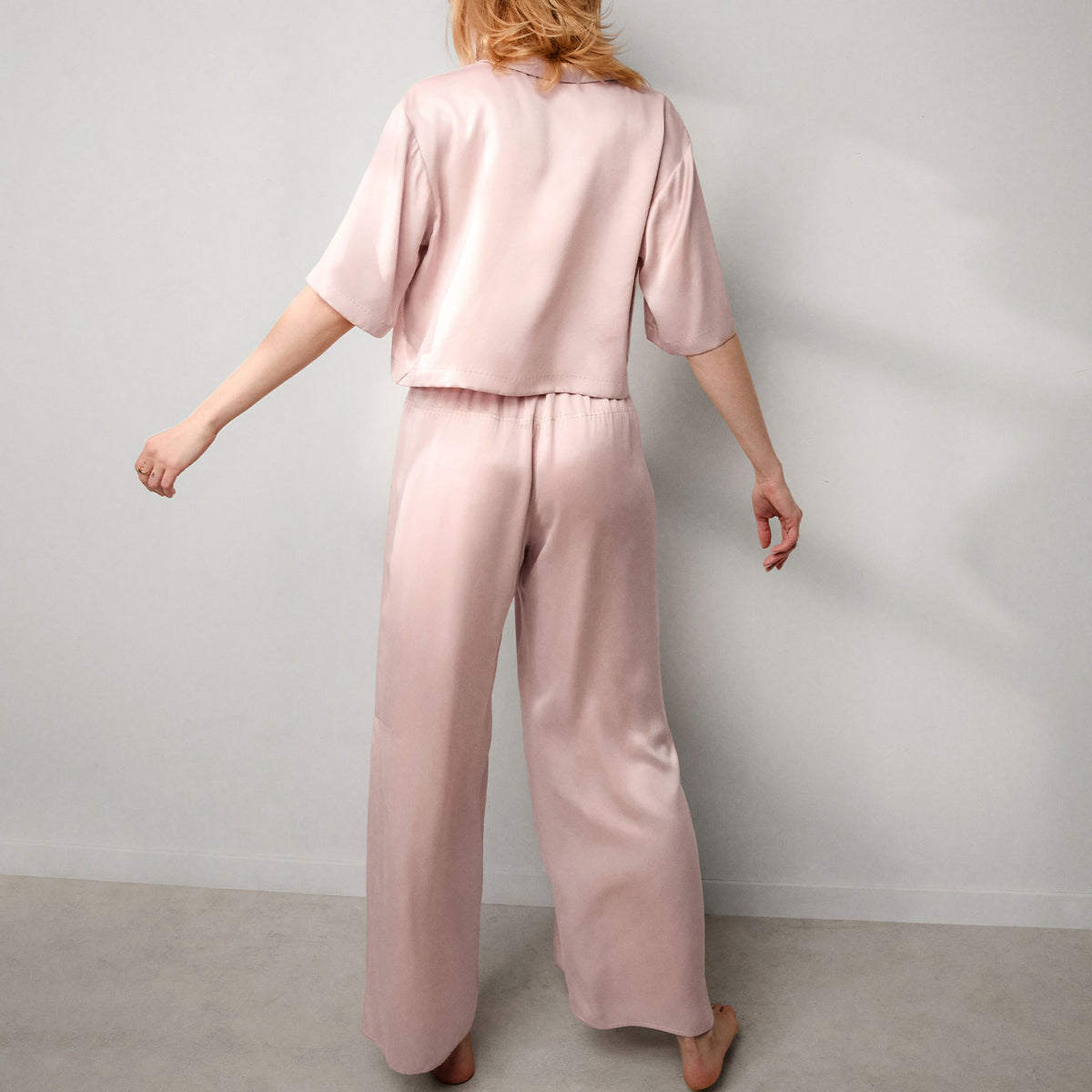 Washable Silk High Rise Pant Set - #Delicate Pink