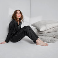Lunya Sleepwear Washable Silk Long Sleeve Pant Set - #Immersed Black