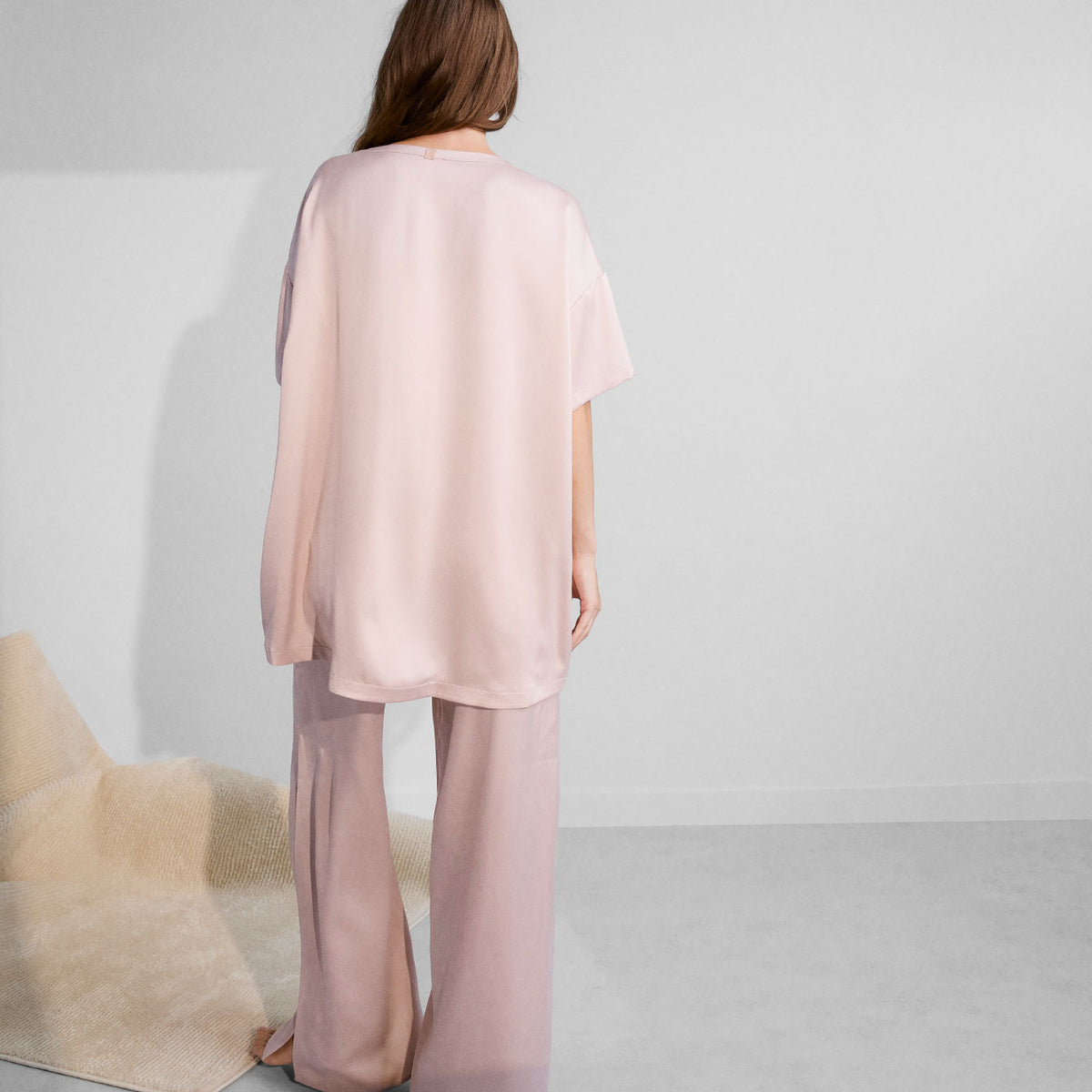 Washable Silk Tee Pant Set - #Delicate Pink