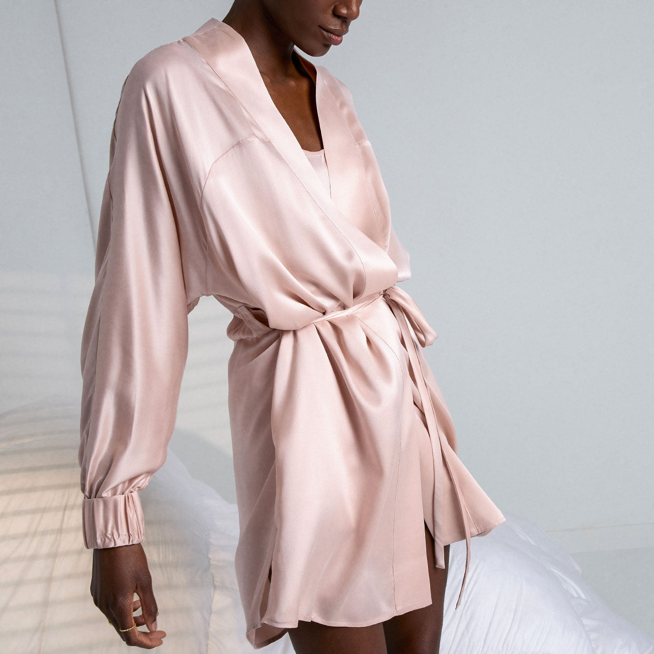 Washable Silk Robe - #Delicate Pink