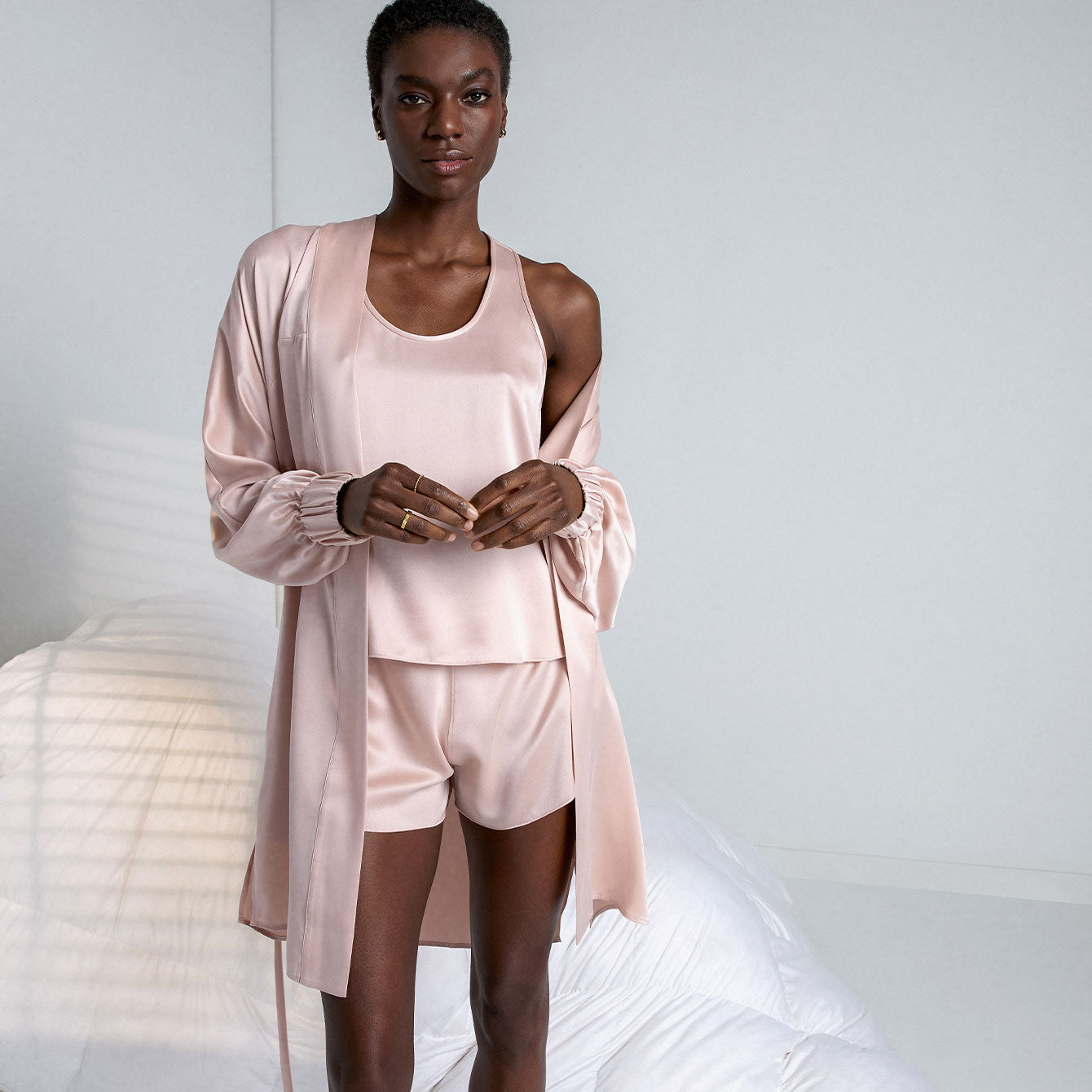 Washable Silk Robe - #Delicate Pink