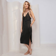 Lunya Sleepwear Washable Silk Slip Dress - #Immersed Black/Otium Tan