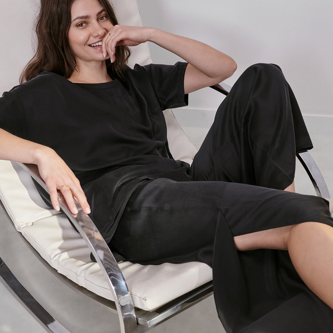 NEW lunya Washable Silk High Rise Pant IN immersed BLACK