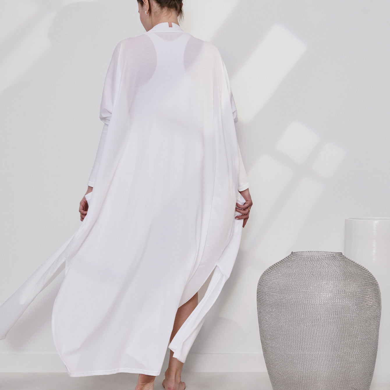 Lunya Sleepwear Organic Pima Long Cardigan - #Sincere White
