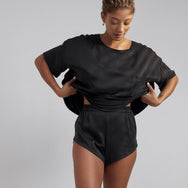 Lunya Sleepwear Washable Silk Tee Set - #Immersed Black