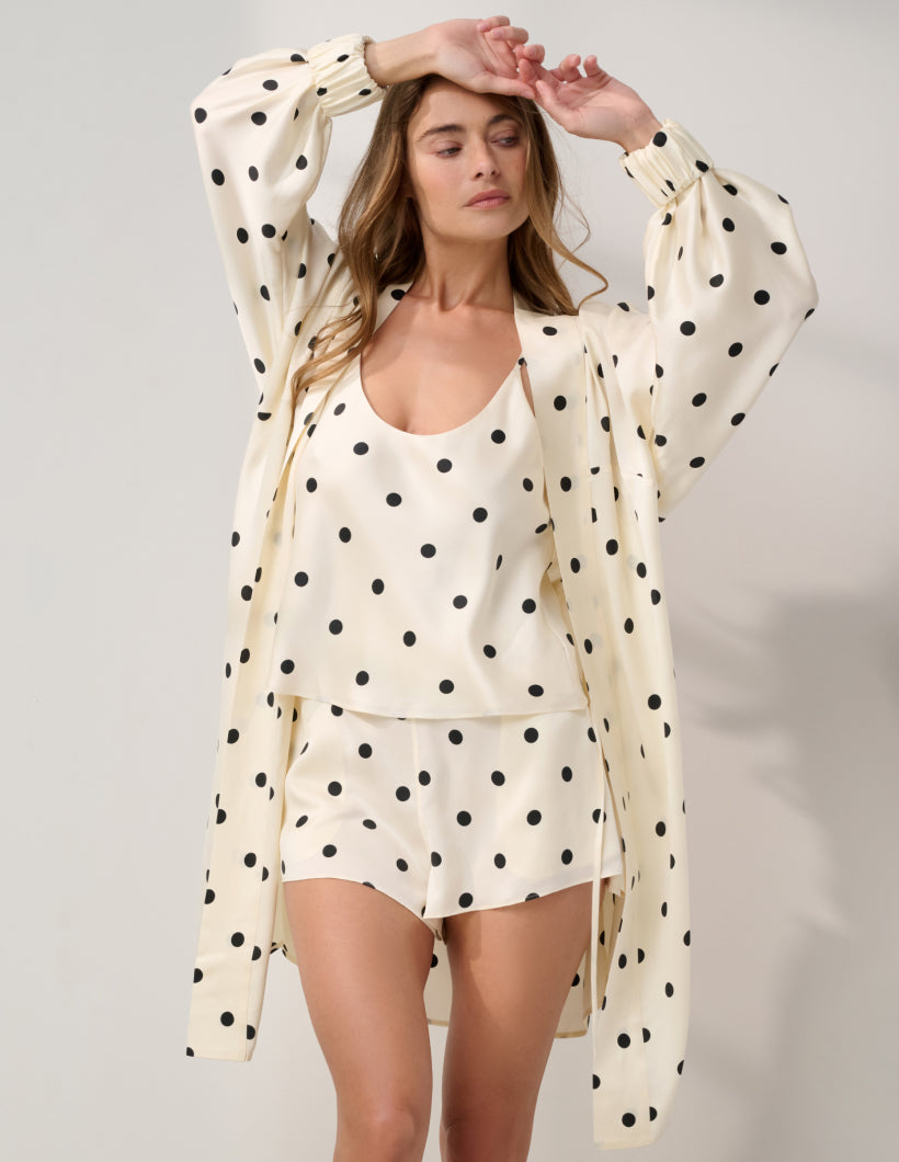 Lunya Pajamas - Washable Silk Bias Cami Short Set & Washable Silk Robe #Summer Dot