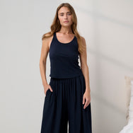 Lunya Pajamas - Organic Pima Curved Hem Tank & Organic Pima Wide Leg Pant #Deep Blue