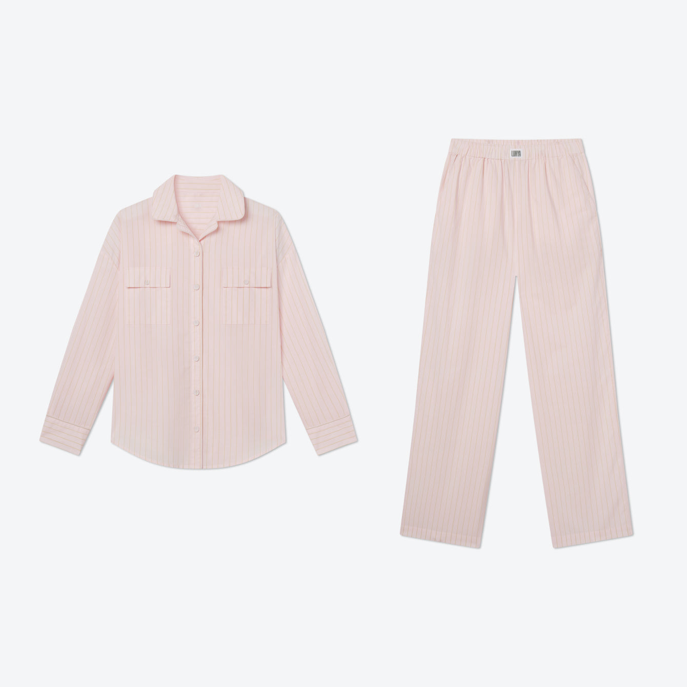 Lunya Pajamas - THE LONG RECESS KIT
AIRY COTTON PIPED BUTTON DOWN + AIRY COTTON PIPED SHORT #ROSEWATER STRIPE