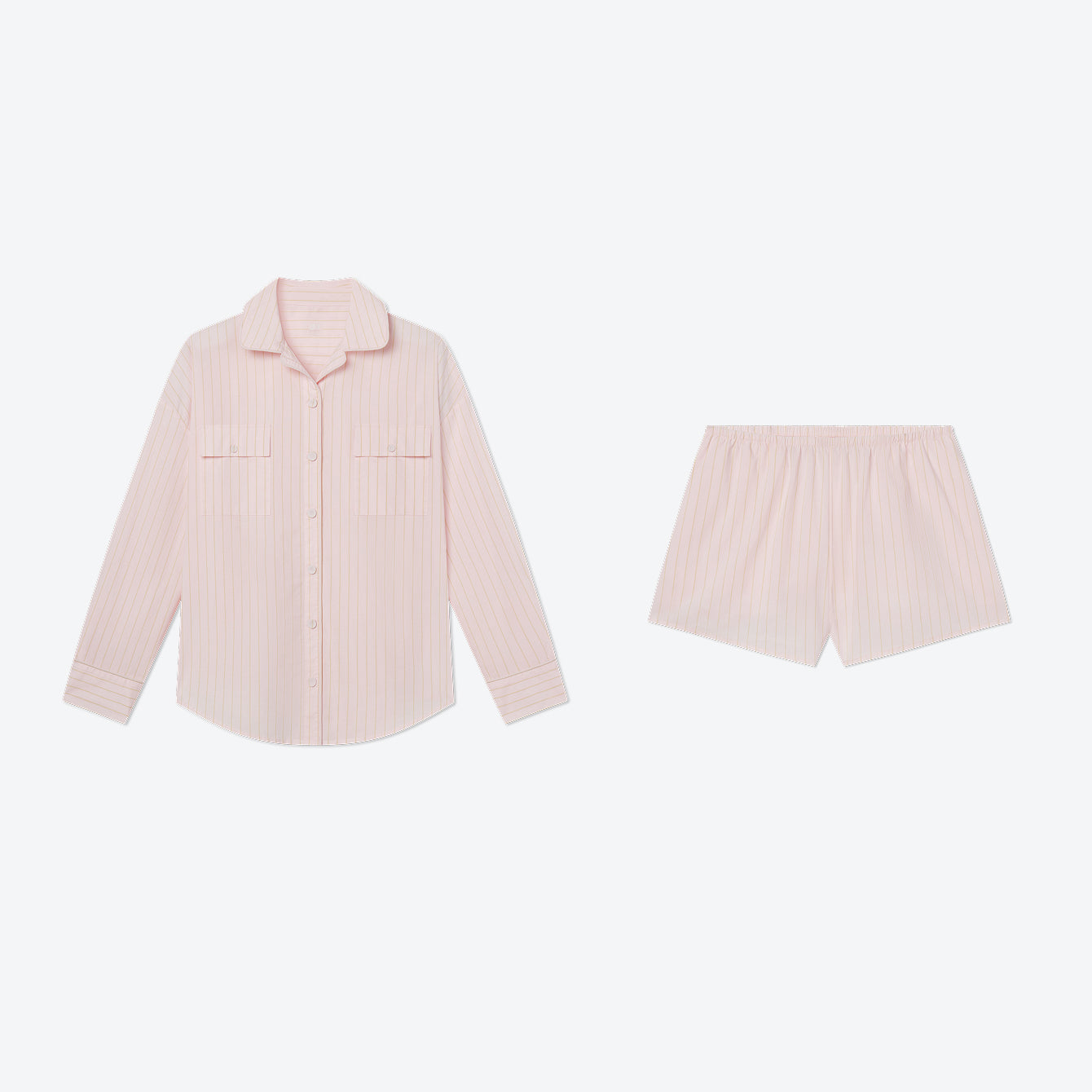 Lunya Pajamas - THE SUNKISSED KIT
AIRY COTTON PIPED BUTTON DOWN + AIRY COTTON PIPED SHORT #ROSEWATER