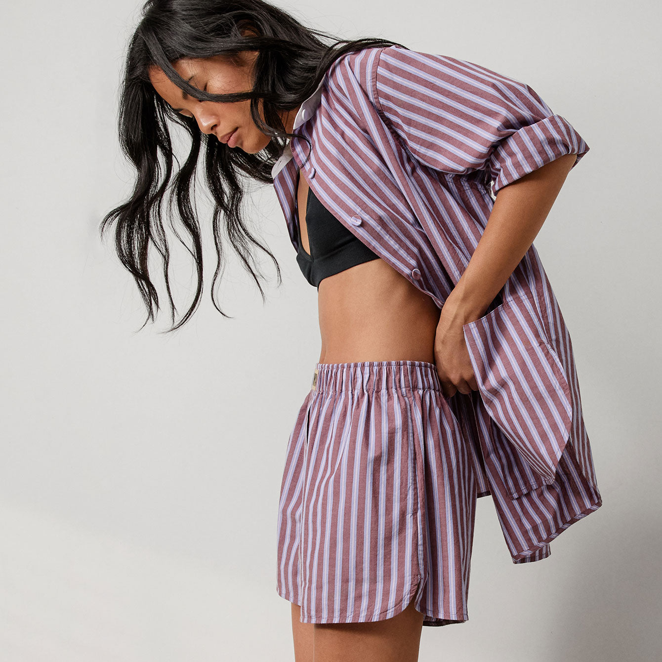 Lunya Pajamas Airy Cotton Curved Hem Boxer - #Odyssey Stripe