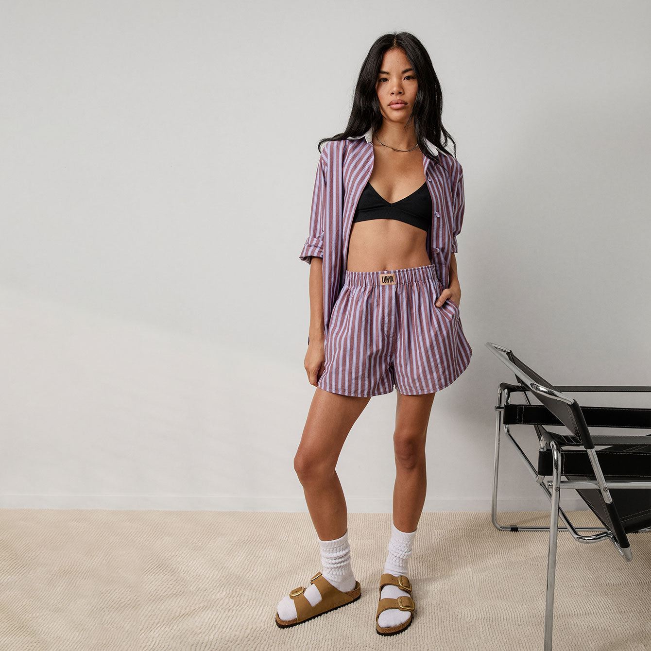 Lunya Pajamas Airy Cotton Curved Hem Boxer - #Odyssey Stripe