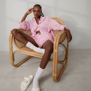 Lunya Pajamas Airy Cotton Curved Hem Boxer - #Azalea Stripe