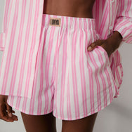 Lunya Pajamas Airy Cotton Curved Hem Boxer - #Azalea Stripe