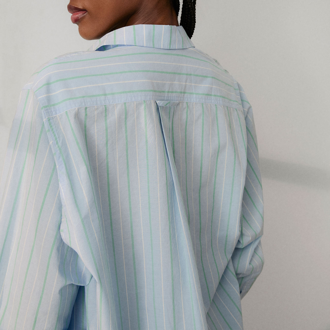 Lunya Pajamas Airy Cotton Curved Hem Shirt - #Azure Stripe
