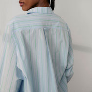 Lunya Pajamas Airy Cotton Curved Hem Shirt - #Azure Stripe
