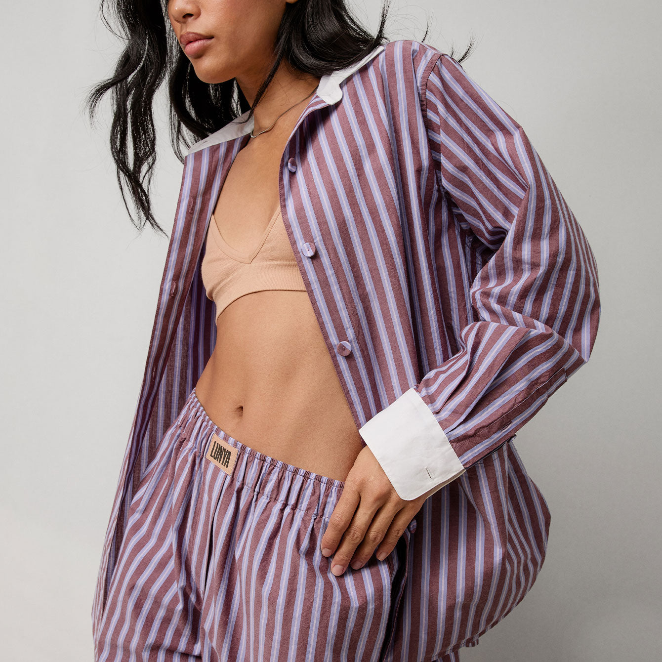 Lunya Loungewear Airy Cotton Curved Hem Shirt - #Odyssey Stripe