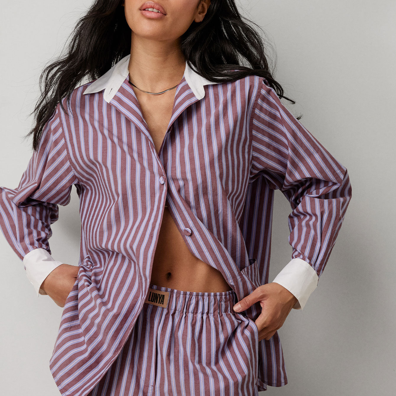 Lunya Loungewear Airy Cotton Curved Hem Shirt - #Odyssey Stripe