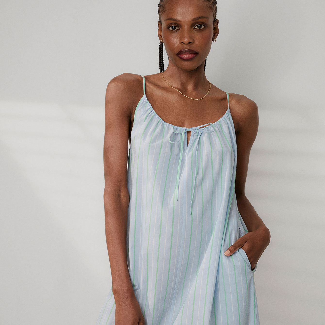 Lunya Pajamas Airy Cotton Maxi Dress - #Azure Stripe