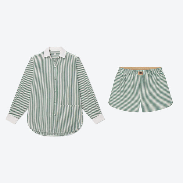 Airy Cotton Curved Hem Long Sleeve Short Set