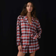 Lunya Pajamas Brushed Flannel Shawl Collar Long Sleeve - #Rustle Plaid