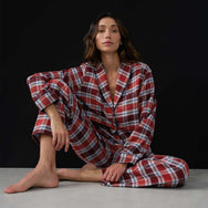 Lunya Pajamas Brushed Flannel Shawl Collar Long Sleeve - #Rustle Plaid
