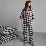 Lunya Sleepwear Brushed Flannel Shawl Collar Button Down - #Alpine Plaid