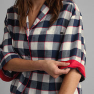 Lunya Sleepwear Brushed Flannel Shawl Collar Button Down - #Alpine Plaid