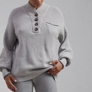 Cozy Cotton Silk Pocket Henley - #Mellow Grey Heather
