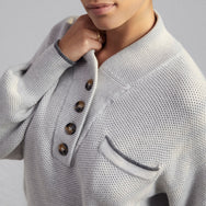 Cozy Cotton Silk Pocket Henley - #Mellow Grey Heather