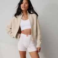Lunya Loungewear Cottonsilk™ Bomber Zip Up - #Calm Tan