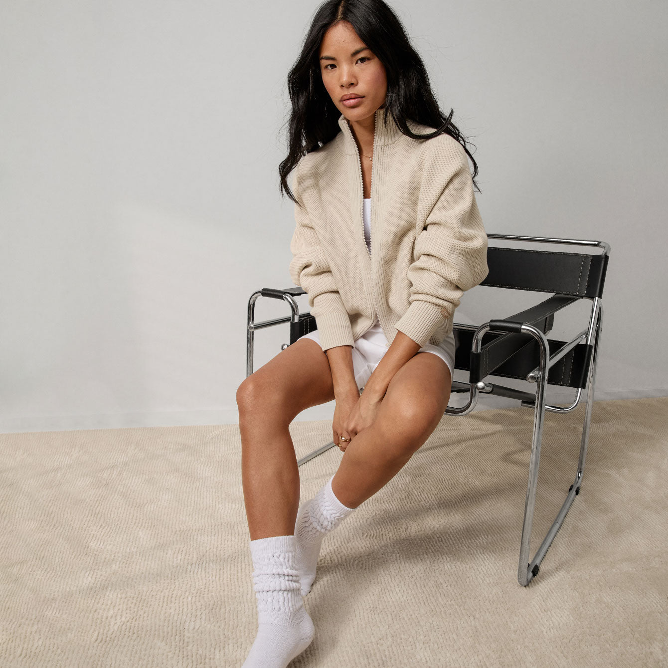 Lunya Loungewear Cottonsilk™ Bomber Zip Up - #Calm Tan
