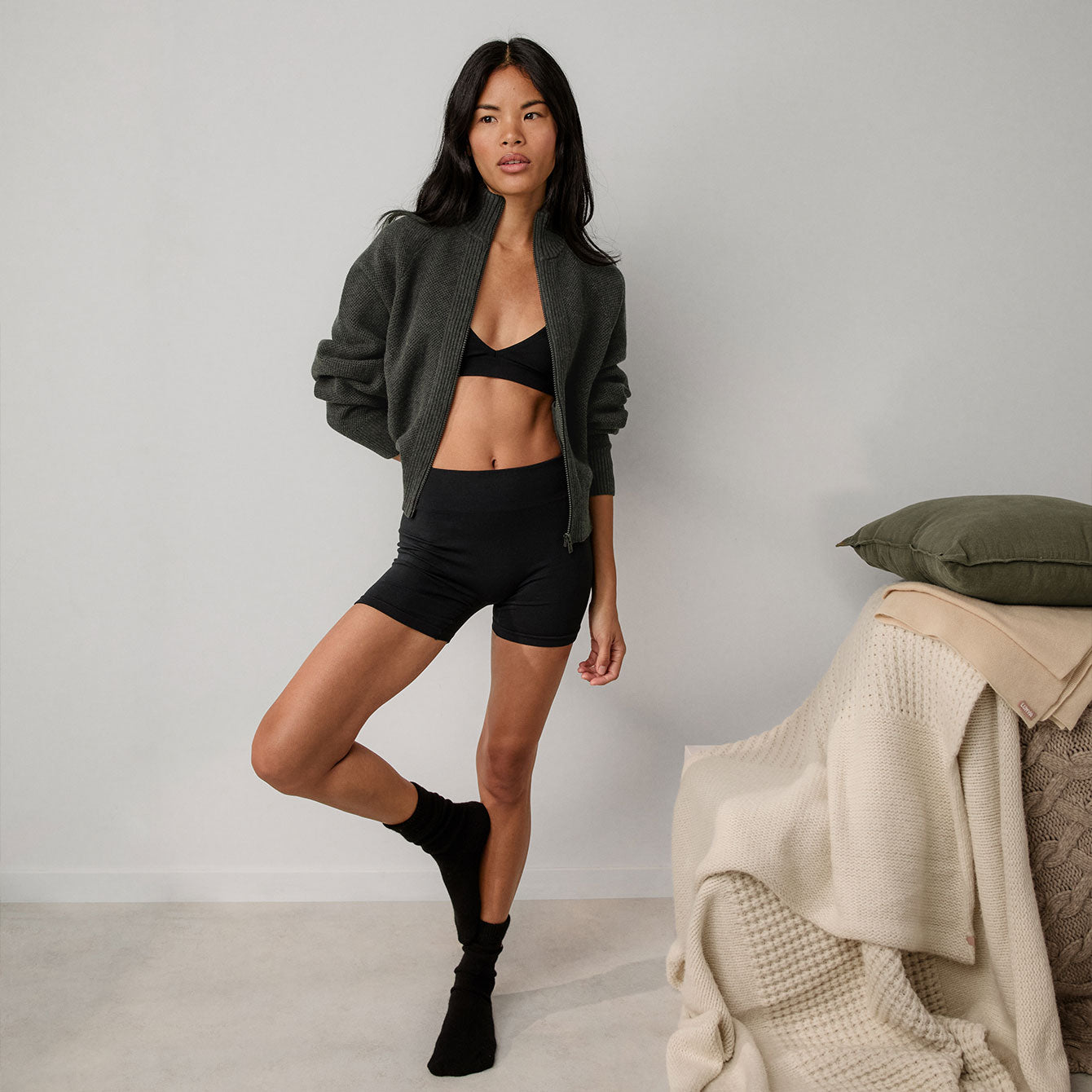 Lunya Loungewear Cottonsilk™ Bomber Zip Up - #Waving Shadow