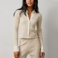 Lunya Loungewear Cottonsilk™ Ribbed Button Up - #Calm Tan/Sincere White