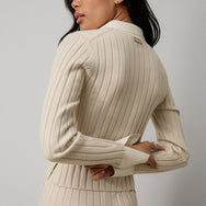 Lunya Loungewear Cottonsilk™ Ribbed Button Up - #Calm Tan/Sincere White