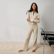 Lunya Loungewear Cottonsilk™ Ribbed Button Up - #Calm Tan/Sincere White