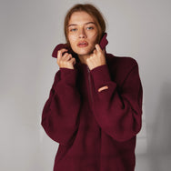 Women's Cozy Cotton Silk Collared Half Zip - #Madrone Burgundy