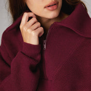 Women's Cozy Cotton Silk Collared Half Zip - #Madrone Burgundy