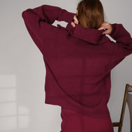 Women's Cozy Cotton Silk Collared Half Zip - #Madrone Burgundy