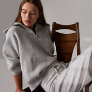 Women's Cozy Cotton Silk Collared Half Zip - #Mellow Grey Heather
